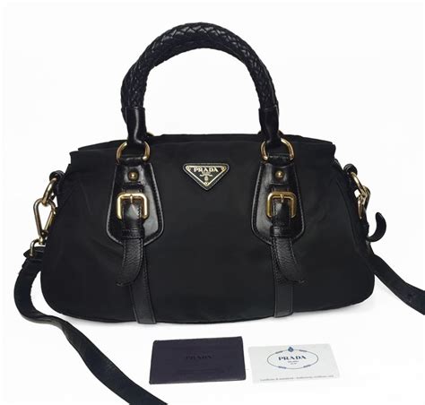 bauletto prada tessuto e pelle nero|Prada Tessuto Bauletto .